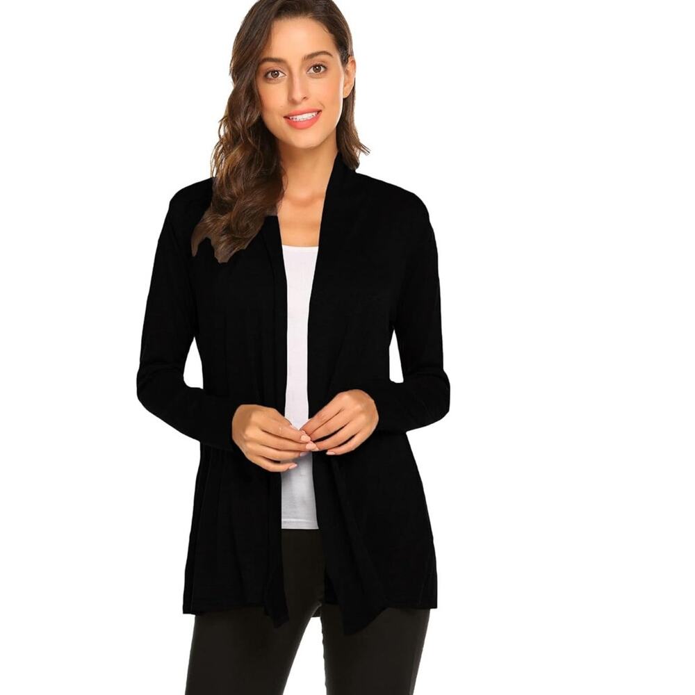 NWT Newchoice Black Cardigan Sweater Long Sleeve Open Front Duster Size Small